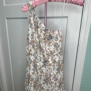 Abercrombie & Fitch Floral Mini dress - Cream and Blue - one shoulder - SMALL